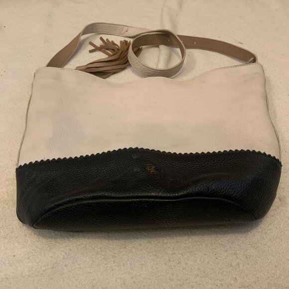 Elliot Lucca Black White Leather Purse Shoulder Strap Tassle - Picture 2 of 9